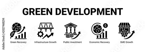 Foto Green Development web banner icon concept, with Green Recovery, Infrastructure Growth, Public Investment, Economic Recovery