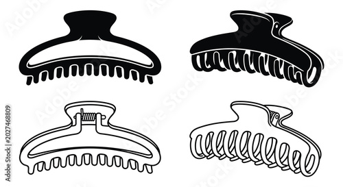 Tableau sur toile hair claw clips black and white line drawing set
