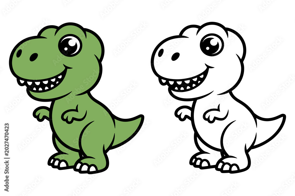 Fototapeta premium Two cartoon dinosaurs smiling happily