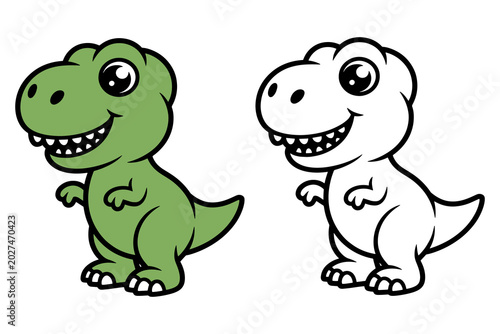 Two cartoon dinosaurs smiling happily
