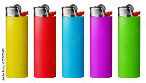 Foto Set of colorful disposable lighters, isolated on cutout transparent background