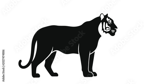 Tableau sur toile Black tiger in a standing pose side view isolated on a white background silhouet