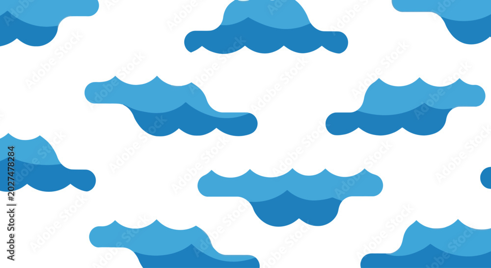 Fototapeta premium Blue Clouds Seamless Pattern on White Background