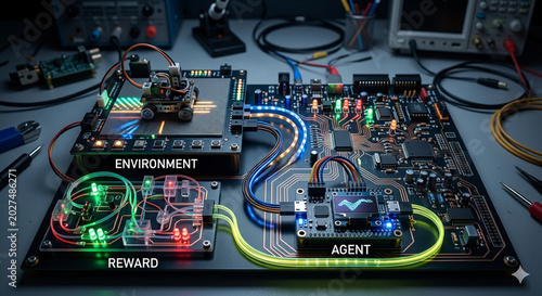 Reinforcement Learning Cycle Showing Agent Environment and Reward Signal Circuit