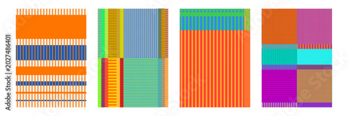 Abstract pattern backgrounds striped of color lines and geometric stripes texture in vector. Stripes pattern backgrounds of vertical and horizontal color lines for textile, fabric, or carpet design