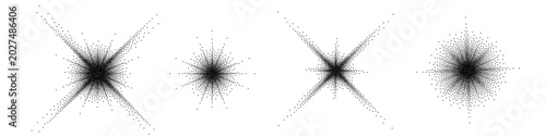 Black star burst, vector grunge sparkle with stipple grainy texture. Pointillism dots star gradient or dotwork pattern. Grain noise halftone