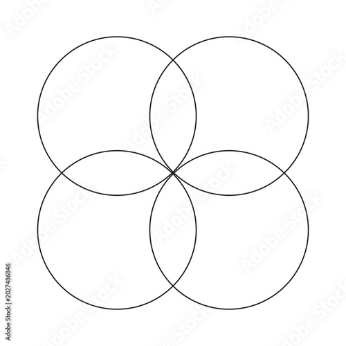 Six intersecting circles. Circle Venn diagram with six parts. Infographic chart line icon. 6 overlap balance elements diagram. Vector illustration isolated on white background.
