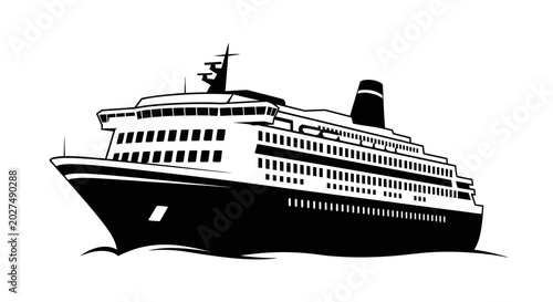 Tableau sur toile Detailed black silhouette of a large passenger cruise ship with multiple decks a