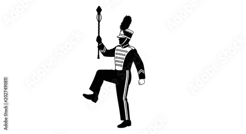 Konstfotografi marching band drum major in uniform with baton black and white silhouette high q