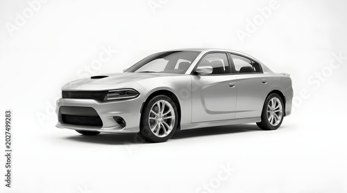 Modern Silver Sedan Car on White Background for Technology and Transportation Themes