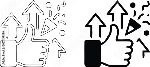 Thumbs Up Celebration with Upward Arrows and Confetti Popper Icon 4k Ultra HD