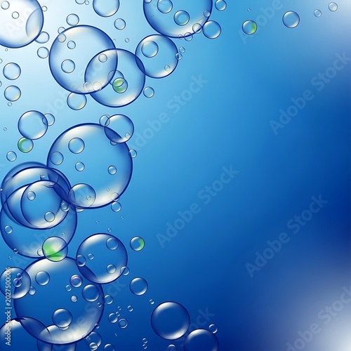 Transparent Blue Bubbles Floating in Abstract Underwater Background