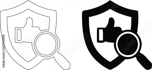 Verified Quality Shield Protection and Thumbs Up Magnifying Glass Search Icon 4k Ultra HD