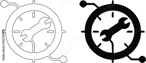 Time Optimization Wrench Clock Tech Repair Management Icon 4k Ultra HD