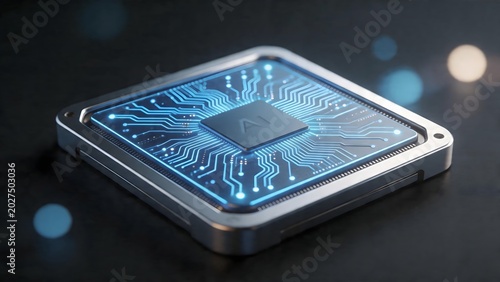 AI chip with glowing circuitry