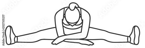 Принти на полотні woman doing seated straddle stretching exercise line art vector illustration on