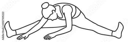 Принти на полотні line illustration of woman stretching legs in straddle position fitness exercise