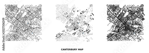Foto Canterbury city map showing urban layout, street network, and building footprint