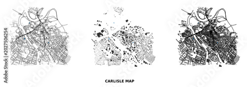 Fotografie Carlisle city map art print with streets and buildings footprint