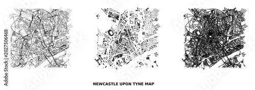 Quadro su tela Newcastle upon tyne city urban fabric map showing street network and building fo