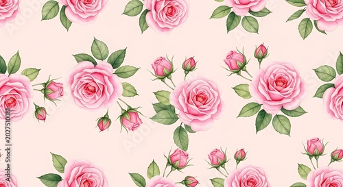 Delicate Pink Rose Pattern Arranged on Soft Pastel Background