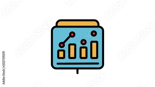 Animated business analytics screen whiteboard dashboard icon showcasing financial market growth and statistics.