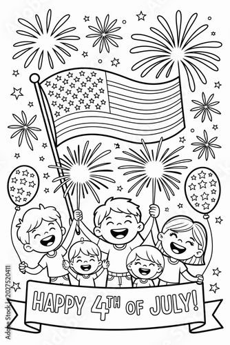 A group of children joyfully celebrate the 4th of July.