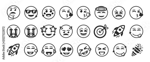 Black and White Emoji Face Expression Icon Set