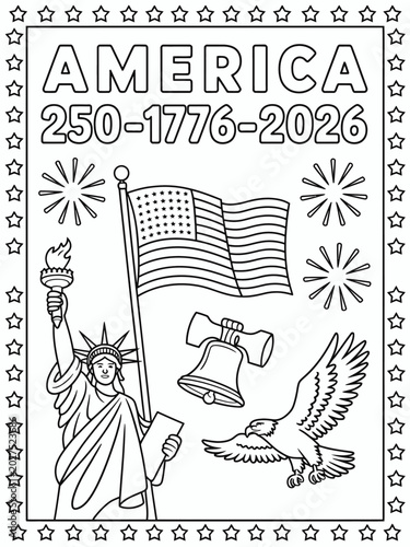 A black and white illustration depicting iconic American symbols