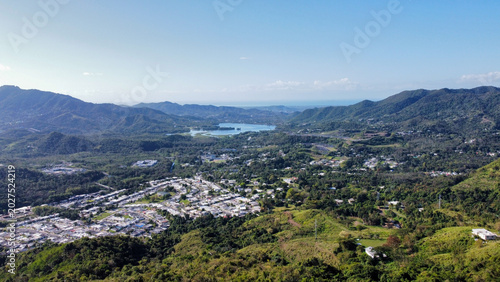 Aerial Ponce Puerto Rico Mountain Valley Lake Caribbean Sea Panorama