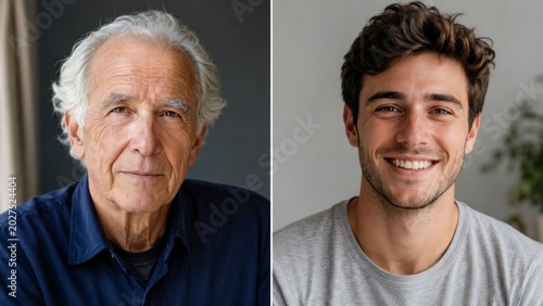 Elderly adult portrait and young adult portrait