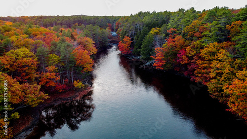 Kennebunk River Corridor Fall Foliage Boathouse Aerial Maine