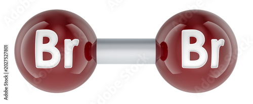 Photos Bromine Br2 molecule model. 3D rendering