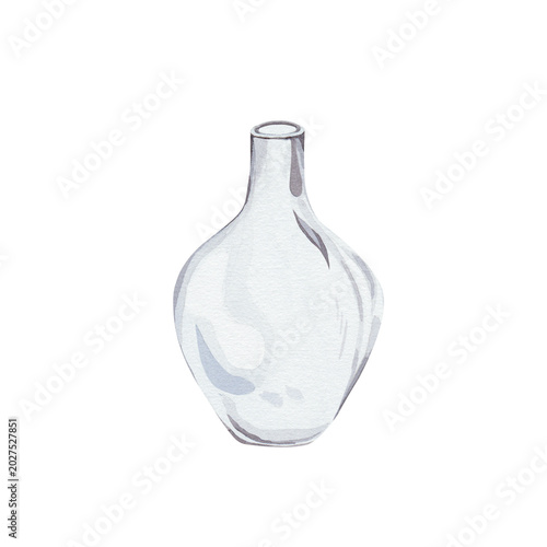 Bild auf Leinwand Minimalist watercolor illustration of empty, transparent glass vase with reflections, isolated on white background, for realistic digital mockups and lifestyle branding, floral design projects