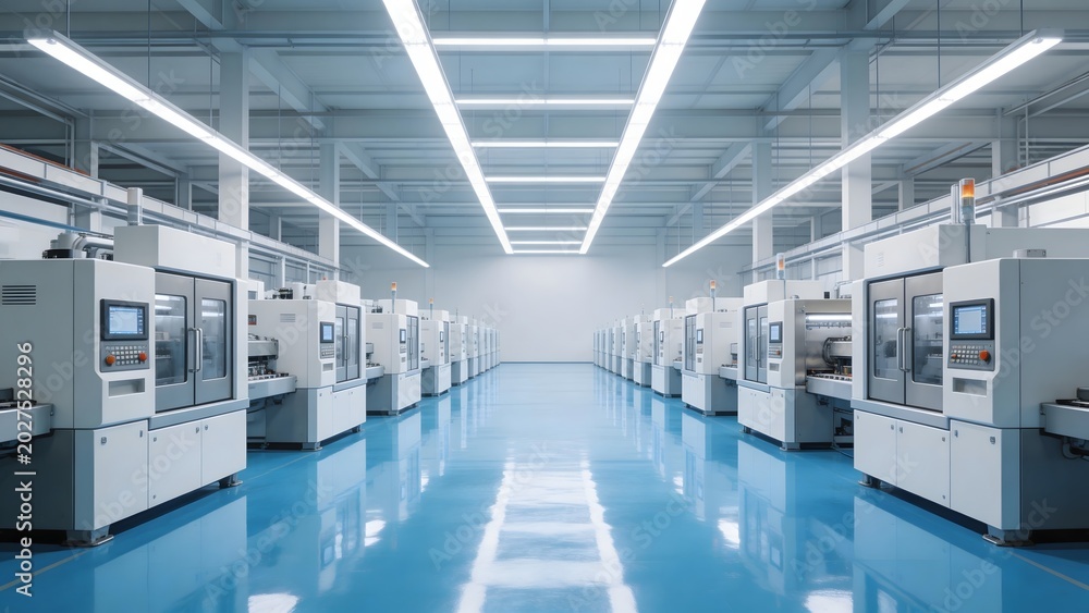 Fototapeta premium Long row of industrial machines in factory