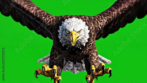 Bald eagle flying towards camera green screen chroma key alpha channel bird of prey raptor