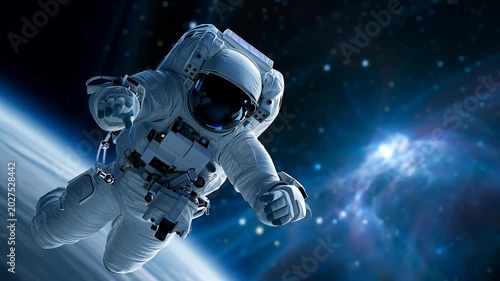 Astronaut Floats in Space While Exploring the Vast Universe at Night