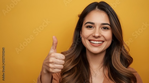 Thumb Up Gesture Showing Service Satisfaction with Woman