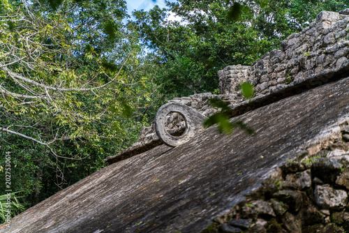 Ancient Maya Ballcourt with Stone Ring at Coba Archaeological Site in Mexico
