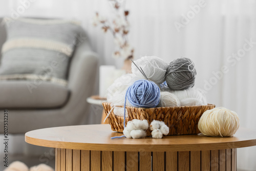 Basket with knitting yarn a...