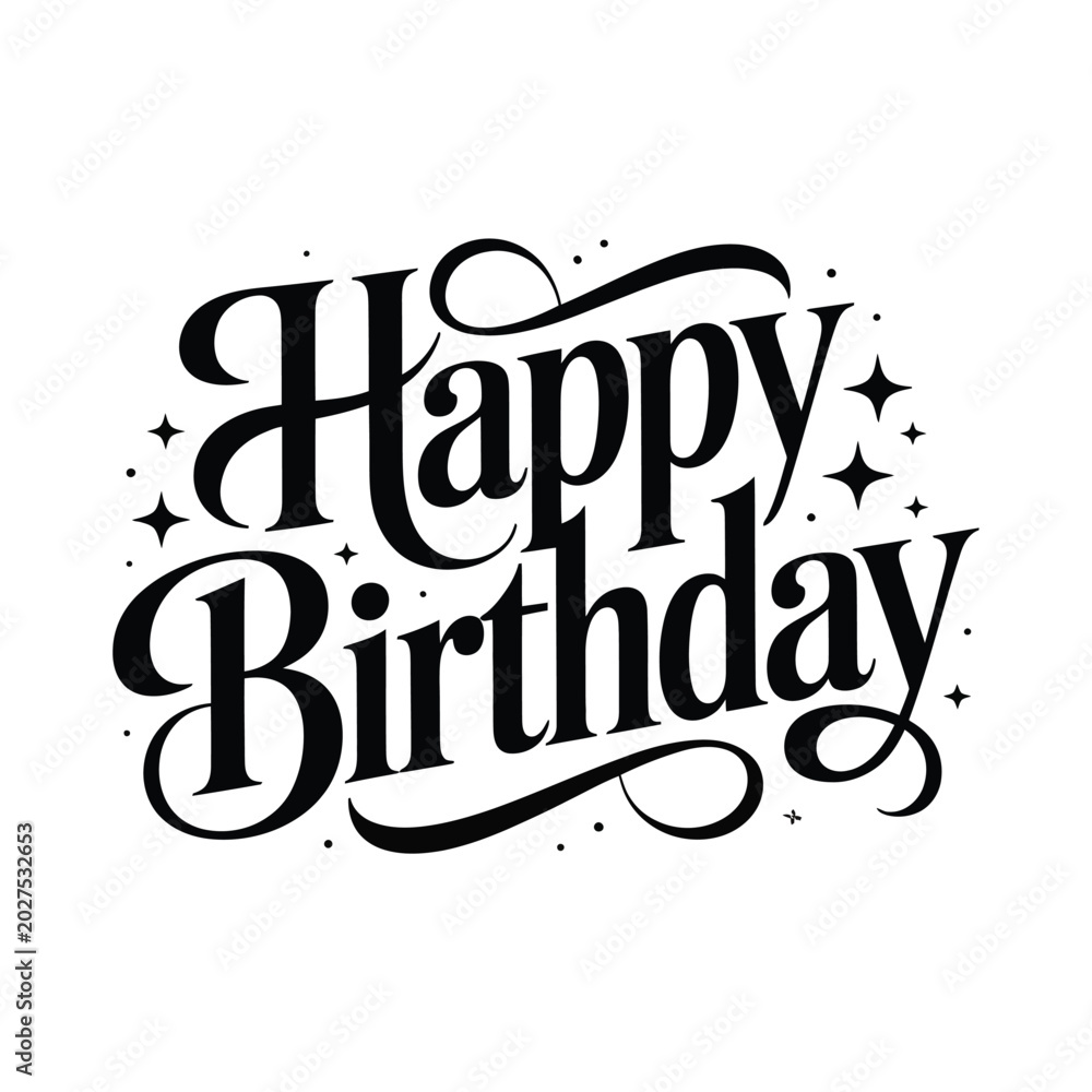 Fototapeta premium Happy Birthday Calligraphy Typography Design with Stars and Decorative Elements