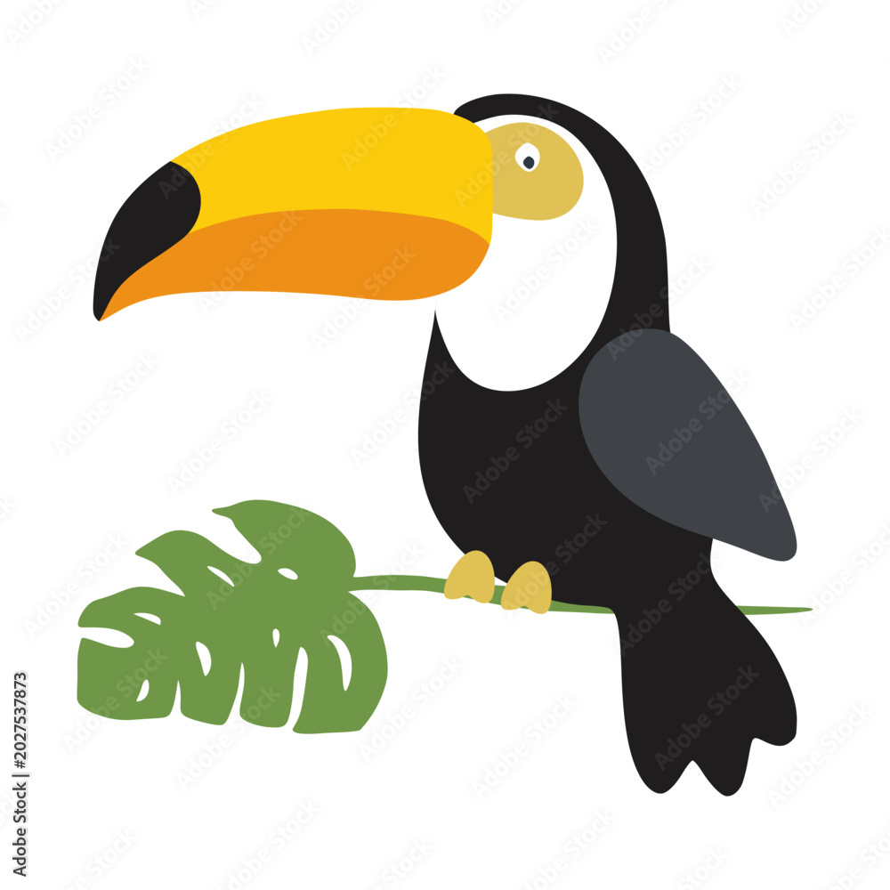 Fototapeta premium Toucan bird perching on a tropical leaf
