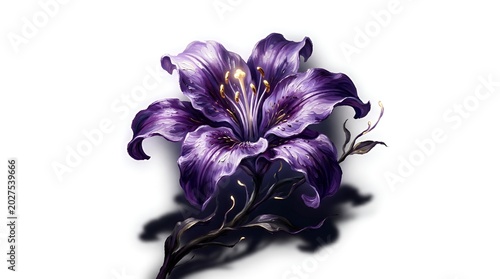 Detailed purple lily flower illustration on white background.