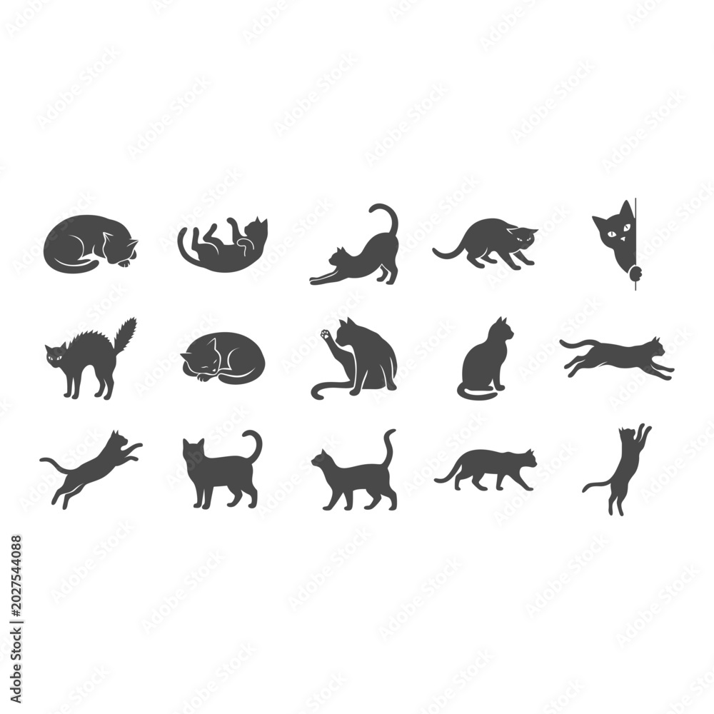 Obraz premium Black Cat Silhouette Vector Collection with Various Cute and Playful Feline Poses