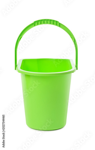 Green bucket on white backg...