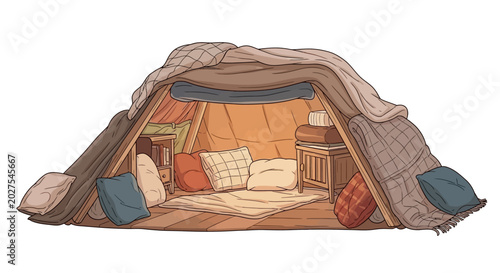 Bilde på lerret Cozy DIY Tent with Pillows and Blankets, Indoor Fort Adventure