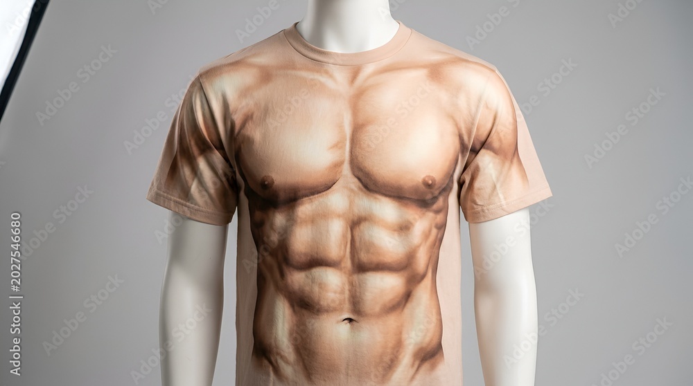 Obraz premium Mannequin torso wearing a realistic six-pack abs muscle t-shirt.