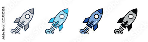 Canvas-taulu Stylized blue rocket launching with a trail of smoke minimalist flat vector art