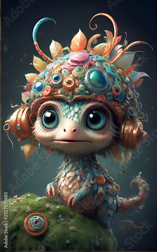 cute funny vibrant colorful monster. Digital illustration. Ai generated