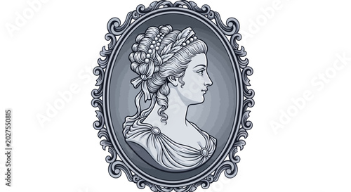 Cuadro en lienzo Elegant Cameo Portrait of a Woman in Ornate Frame